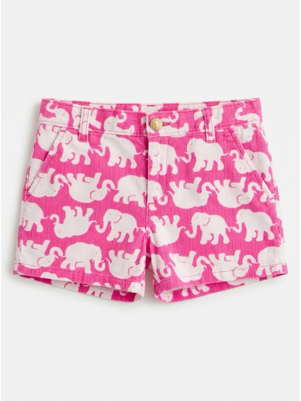 Lilly Pulitzer Girls' Pink and White Elephant Print Corduroy Shorts Size 10